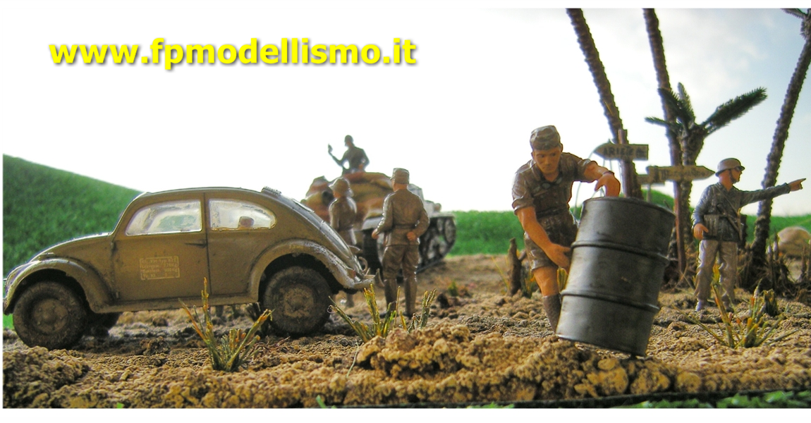 DIORAMA FP MODELLISMO EL ALAMEIN CON FIGURINI E MEZZI MILITARI ITALERI