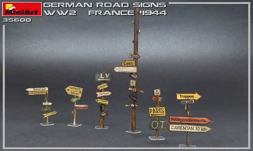 German Road Signs WW2 - France 1944 in scala 1/35 MiniArt 35600 * EURO 13,00 in Kit * Euro 23,00 Costruiti (Iva Incl.)