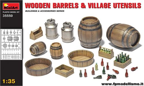 Wooden barrels & village utensils in scala 1:35 MiniArt 35550 * EURO 12,70 in Kit * Euro 22,70 Costruiti (Iva Incl.)