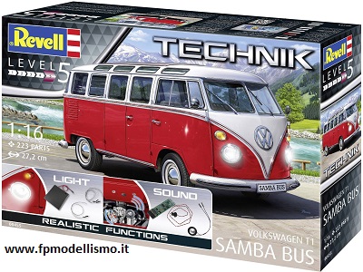 Volkswagen T1 Samba Bus (Technik con Led) 1:16 Revell 00455 * EURO 223,90 in Kit ** Euro 323,90 Costruito (Iva Incl.) Prodotto su Prenotazione con Spedizione Gratuita